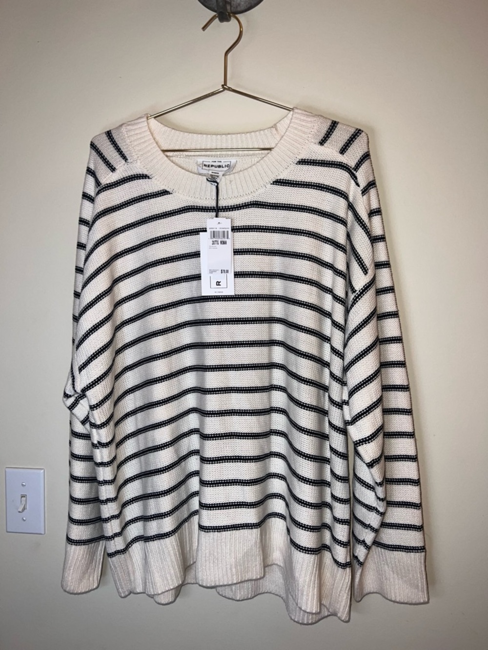 For The Republic Striped Knit Sweater Cream Black 2X NWT